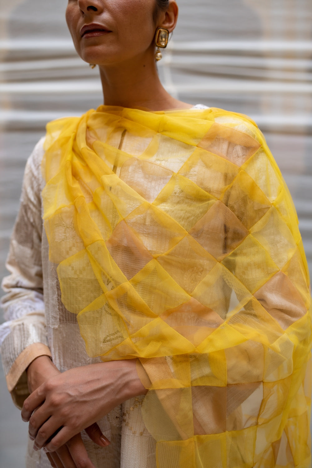 Amba- Yellow Tulle Upcycled Patchwork Stole