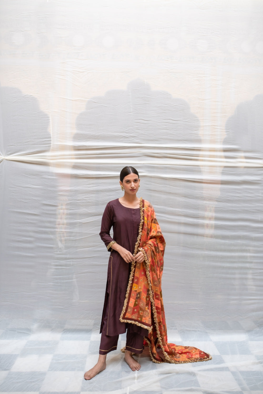 Kanti- Orange Upcycled Patchwork Dupatta