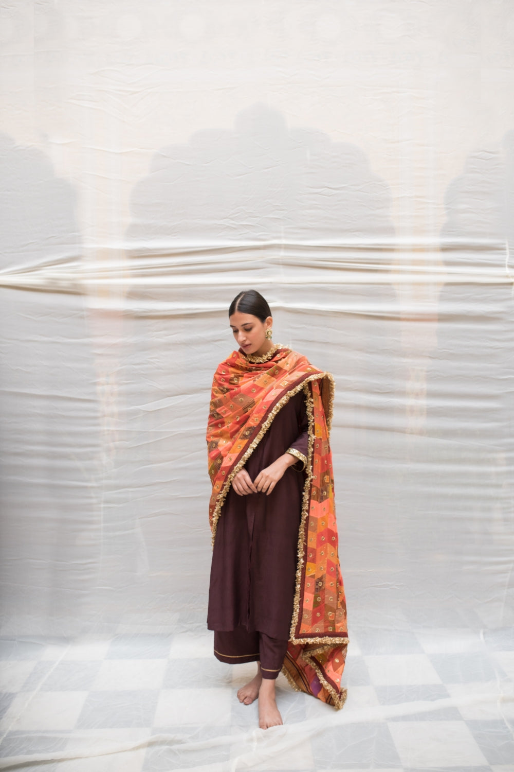 Kanti- Orange Upcycled Patchwork Dupatta