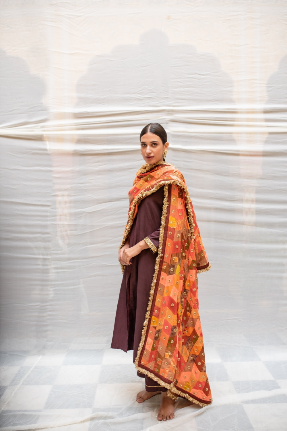 Kanti- Orange Upcycled Patchwork Dupatta