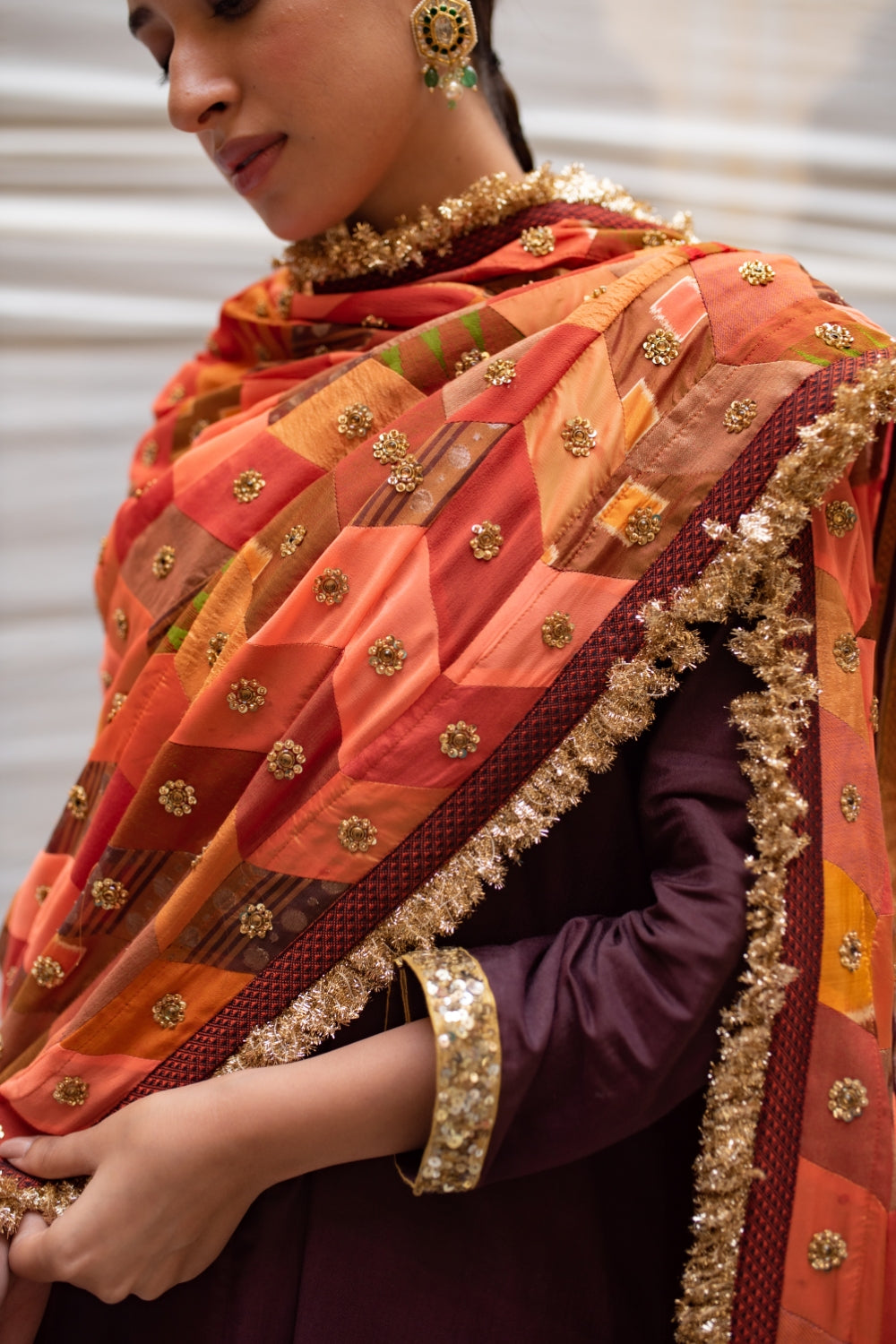 Kanti- Orange Upcycled Patchwork Dupatta