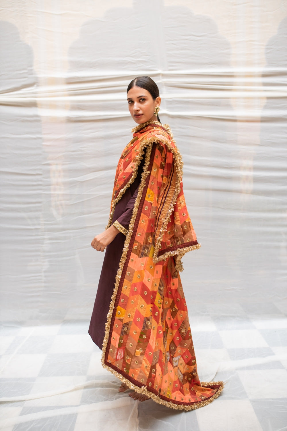 Kanti- Orange Upcycled Patchwork Dupatta