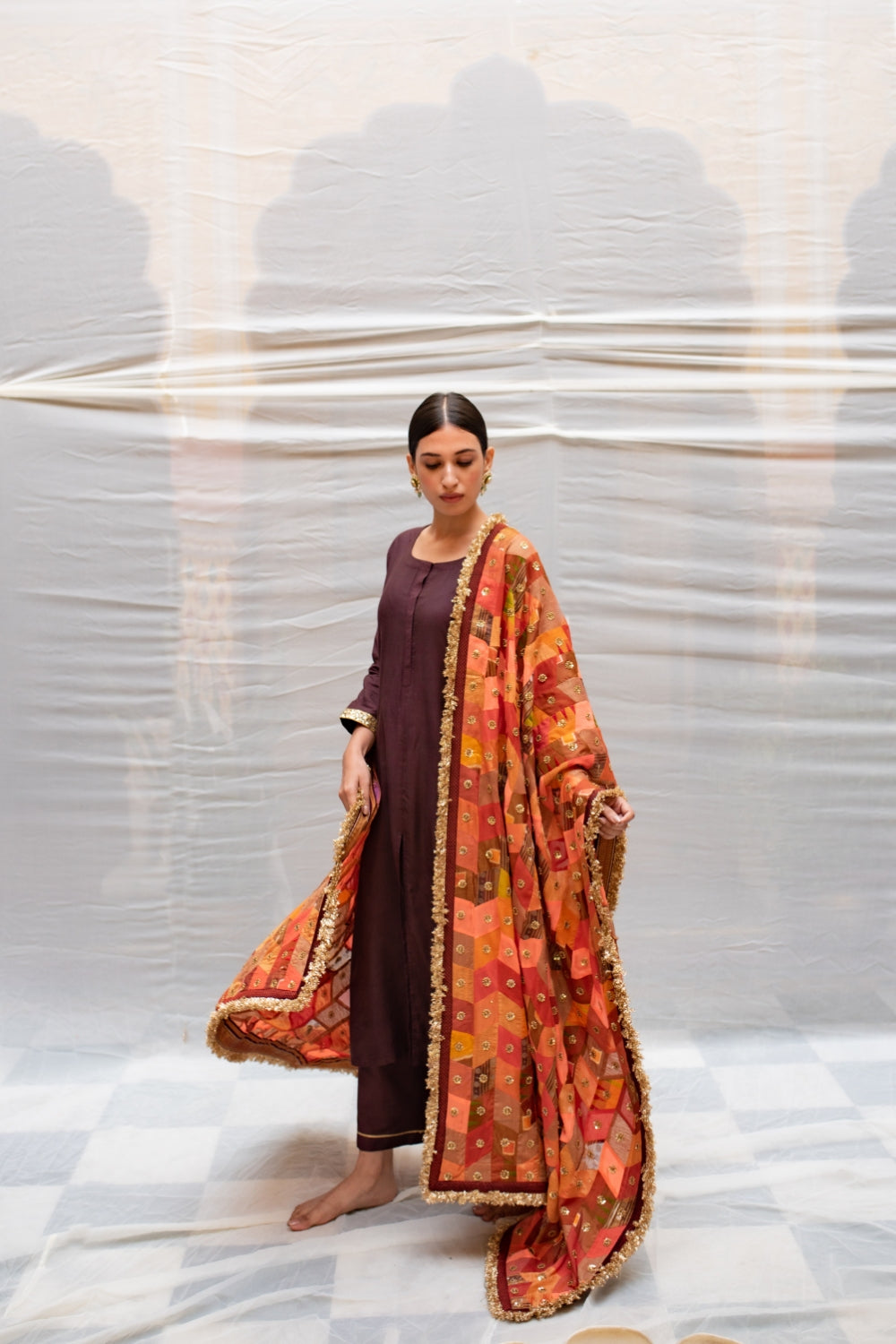 Kanti- Orange Upcycled Patchwork Dupatta