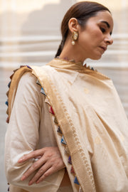 Chandi- Ivory Silk Brocade Upcycled Patchwork Dupatta