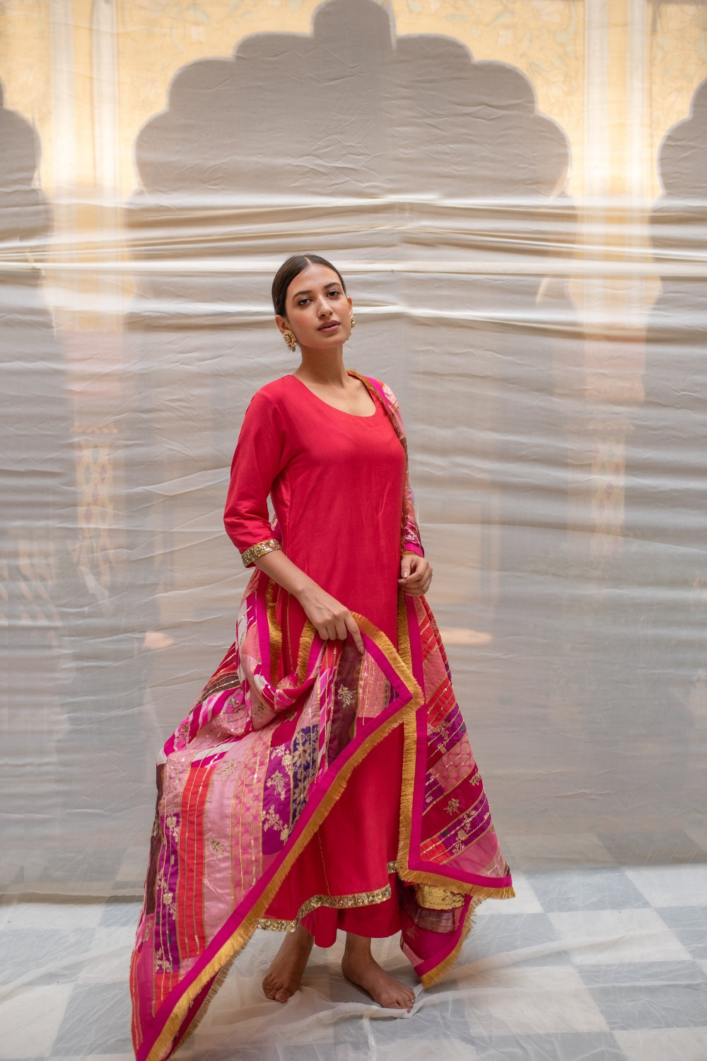 Parvati- Pink Upcycled Patchwork Dupatta