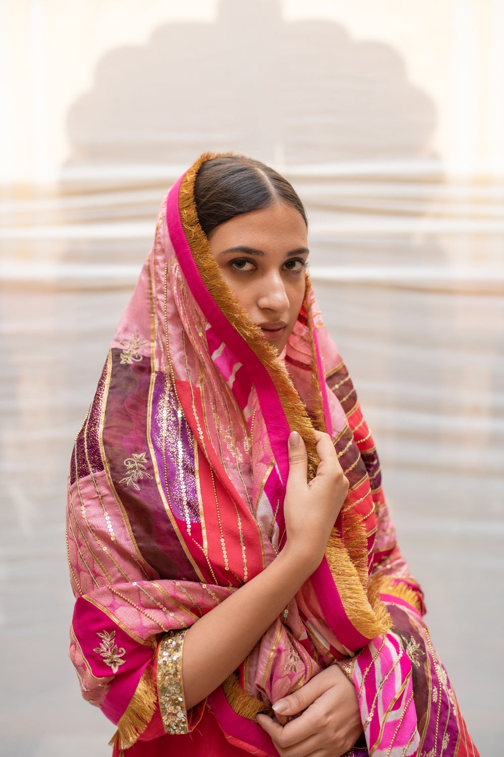 Parvati- Pink Upcycled Patchwork Dupatta