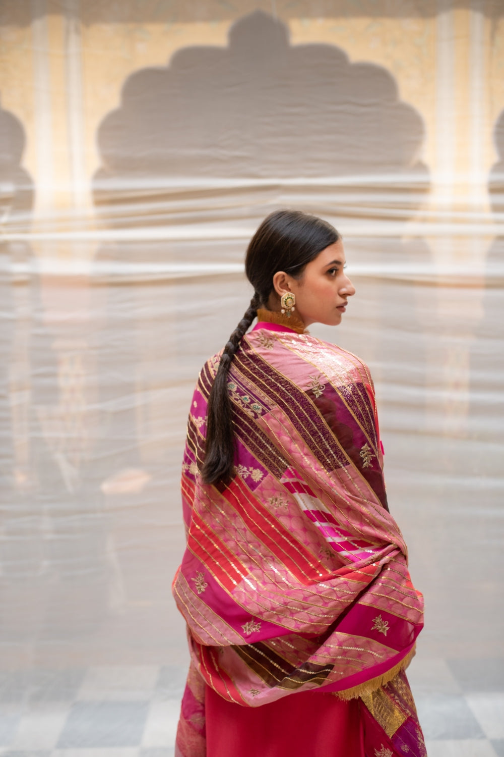 Parvati- Pink Upcycled Patchwork Dupatta