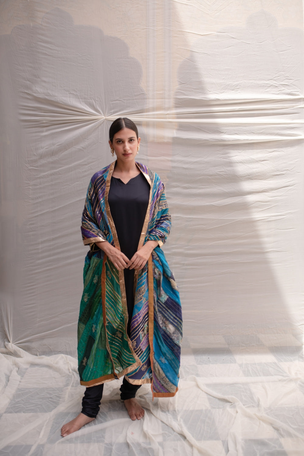 Eila- Blue-Green Upcycled Patchwork Dupatta