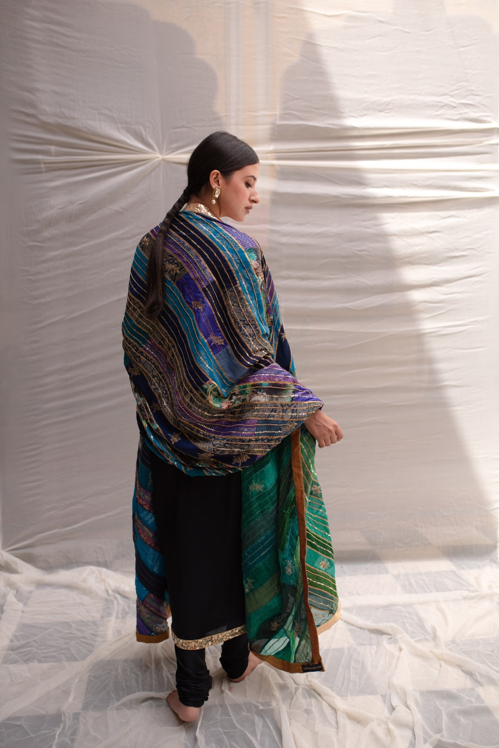 Eila- Blue-Green Upcycled Patchwork Dupatta