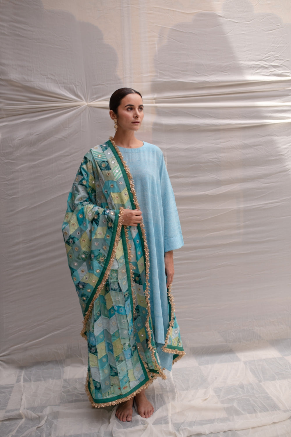 Leelawati- Teal Upcycled Patchwork Dupatta