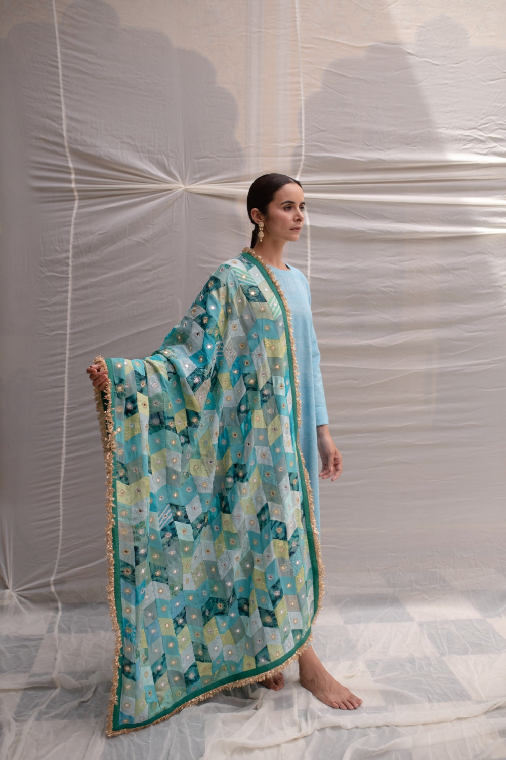 Leelawati- Teal Upcycled Patchwork Dupatta