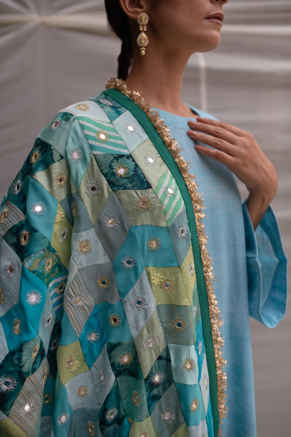 Leelawati- Teal Upcycled Patchwork Dupatta