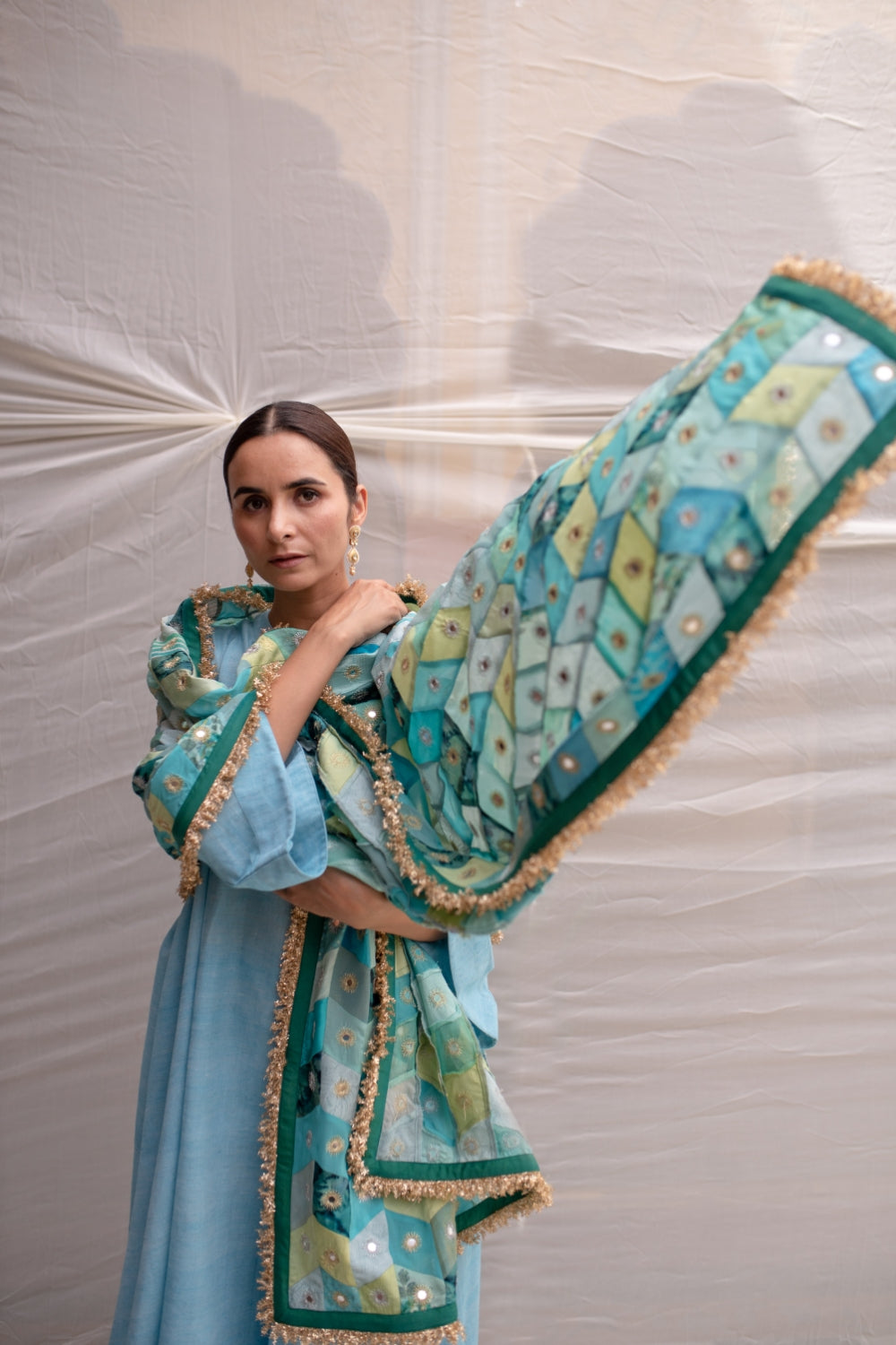 Leelawati- Teal Upcycled Patchwork Dupatta