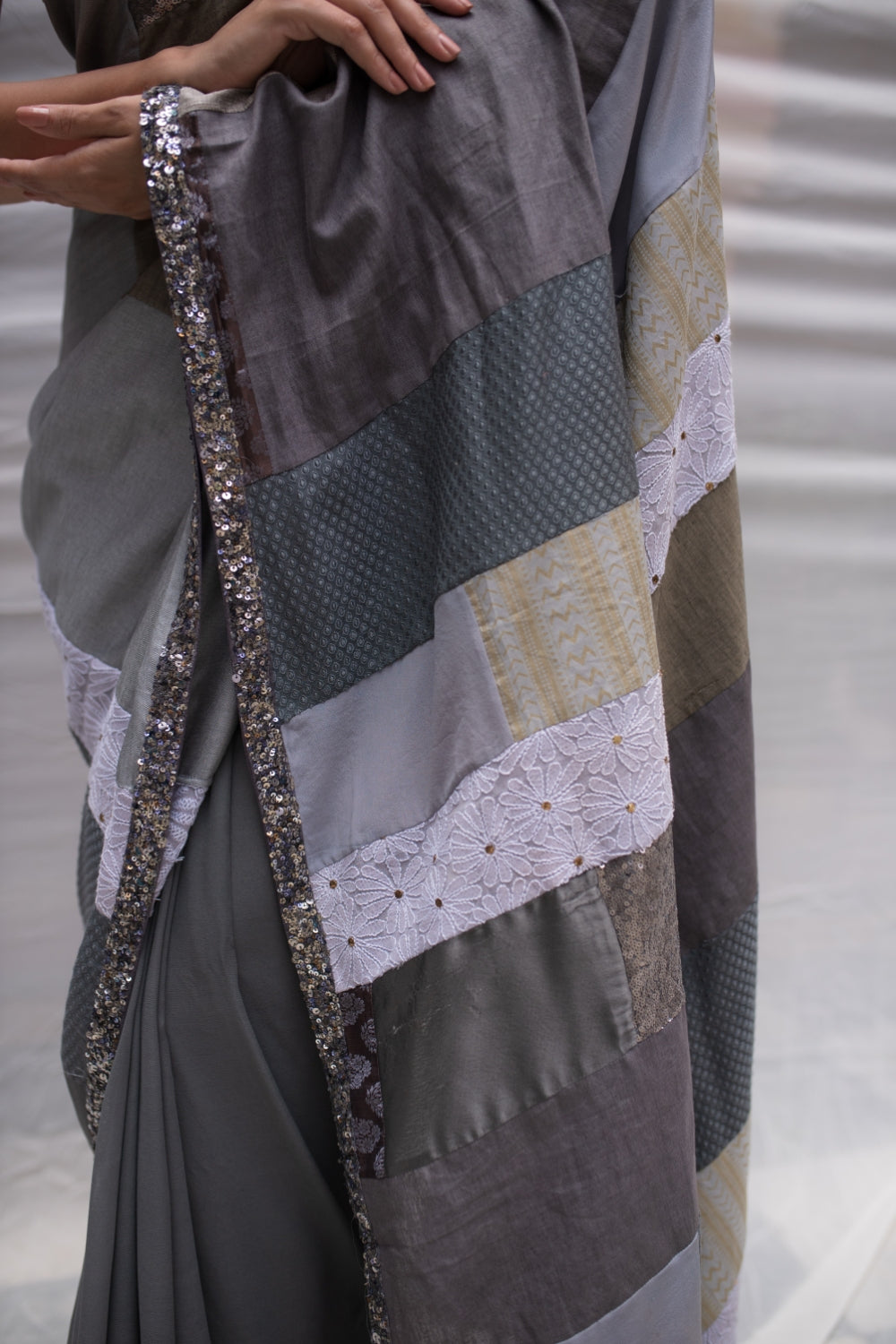 Mahima- Grery Upcycled Patchwork Saree