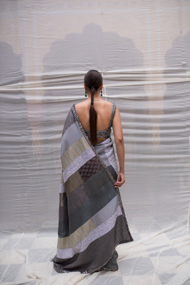 Mahima- Grery Upcycled Patchwork Saree