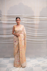 Aishwarya- Ivory Silk Brocade Banarasi Saree