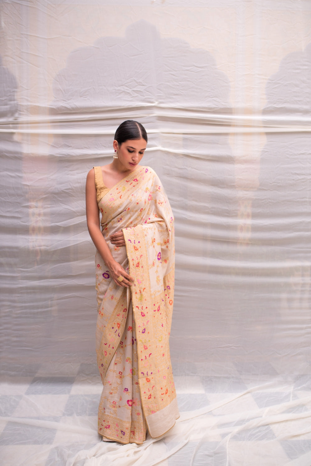 Aishwarya- Ivory Silk Brocade Banarasi Saree