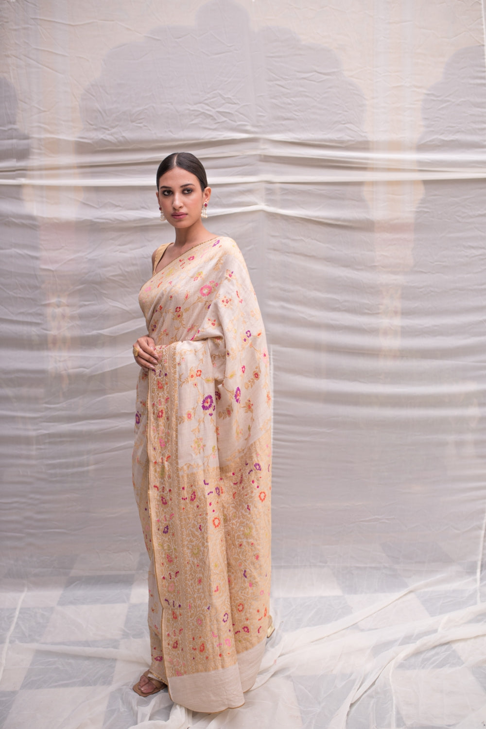 Aishwarya- Ivory Silk Brocade Banarasi Saree