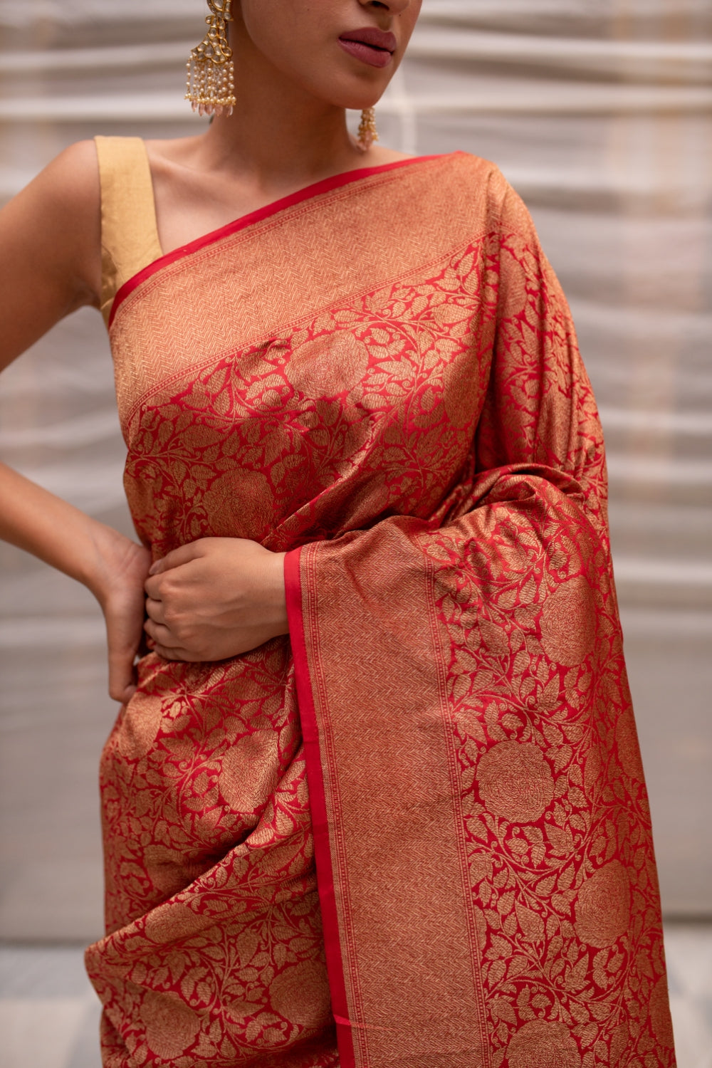 Tara Red- Silk Brocade Banarasi Saree