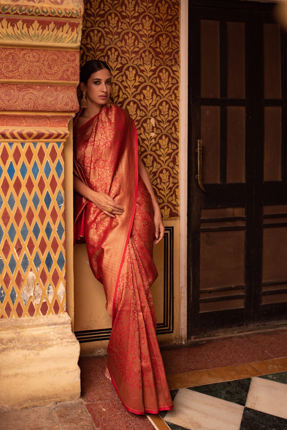 Tara Red- Silk Brocade Banarasi Saree