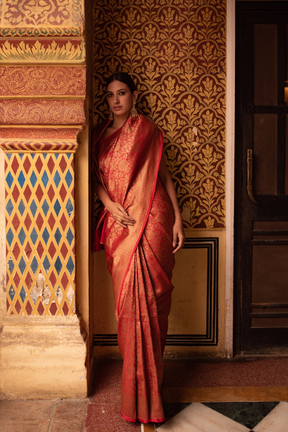 Tara Red- Silk Brocade Banarasi Saree