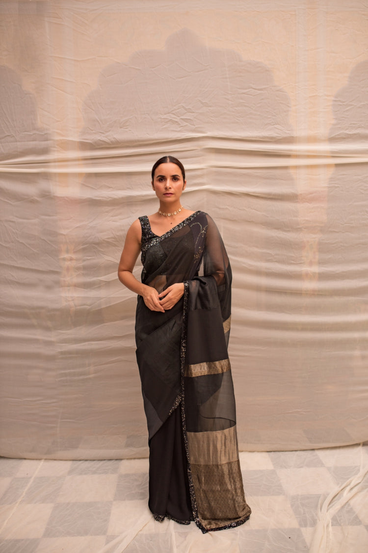 Dharmini- Black Upcycled Patchwork Saree