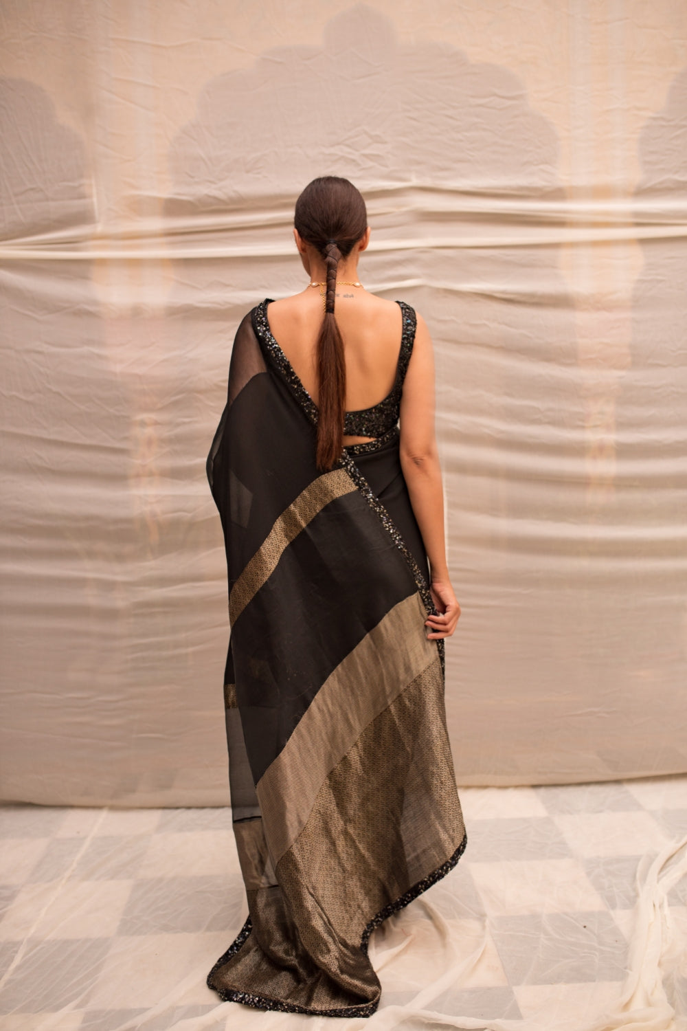 Dharmini- Black Upcycled Patchwork Saree