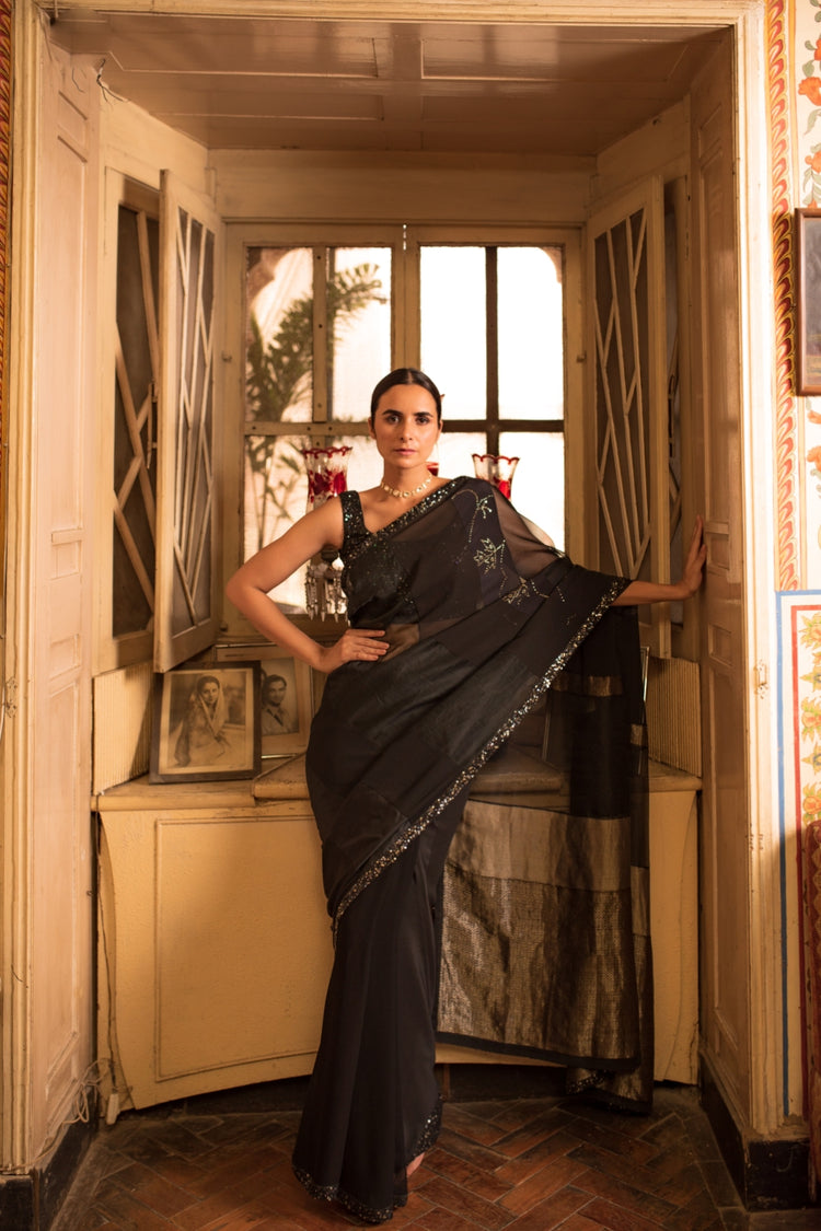 Dharmini- Black Upcycled Patchwork Saree