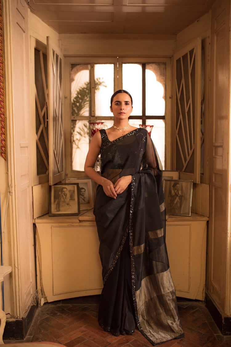 Dharmini- Black Upcycled Patchwork Saree