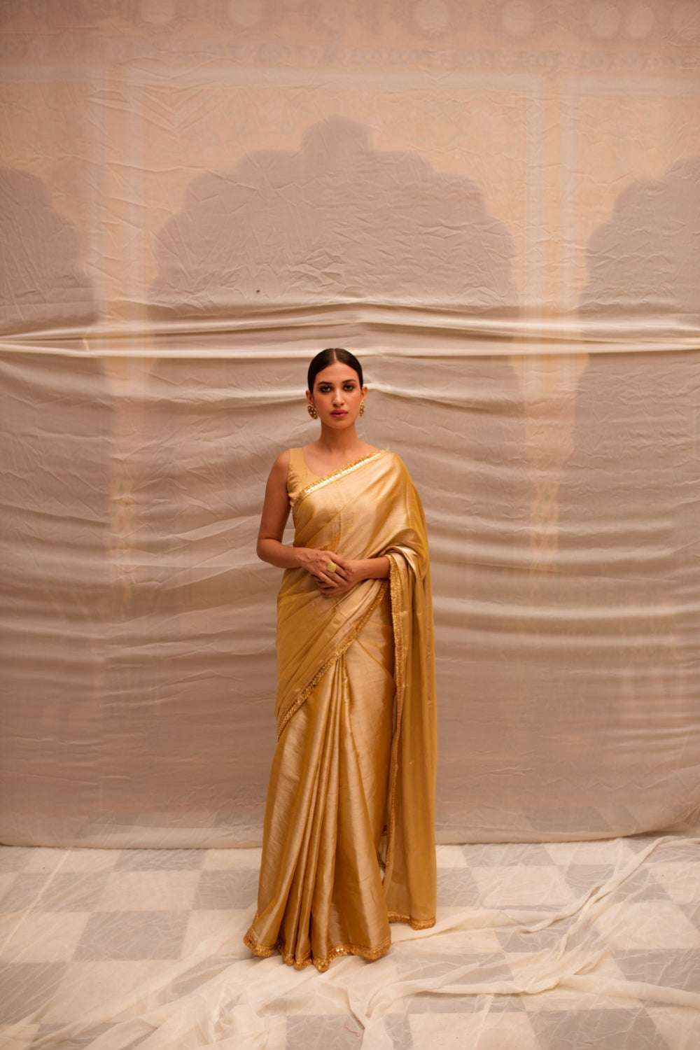 Bhuvaneshwari- Gold Silk Chanderi Tissue Saree