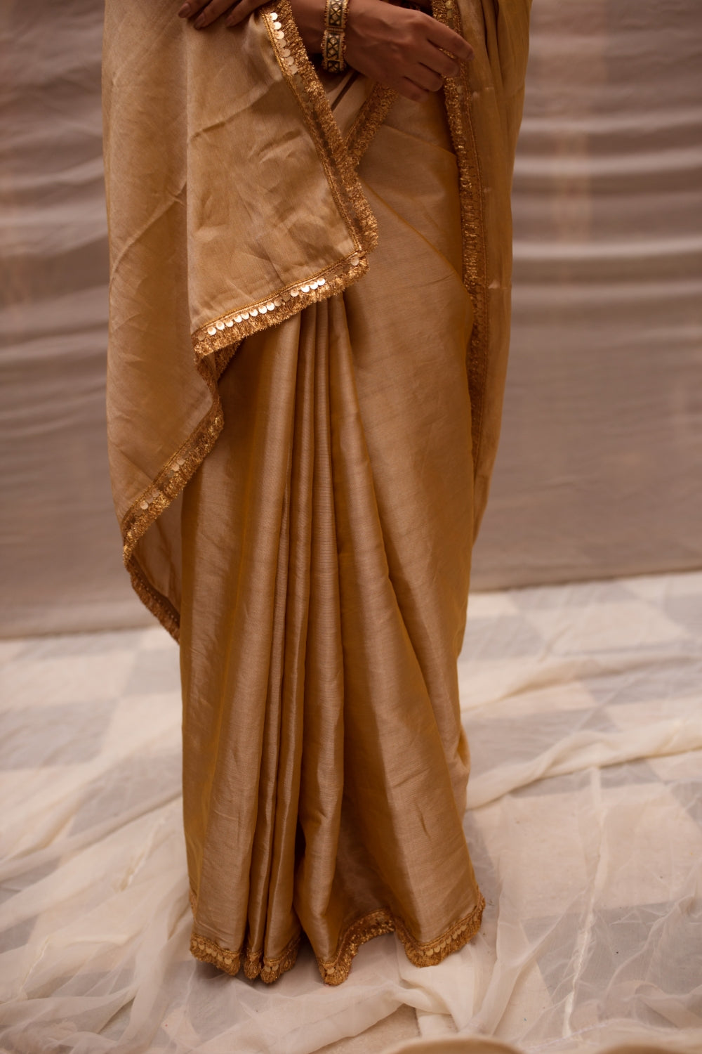 Bhuvaneshwari- Gold Silk Chanderi Tissue Saree