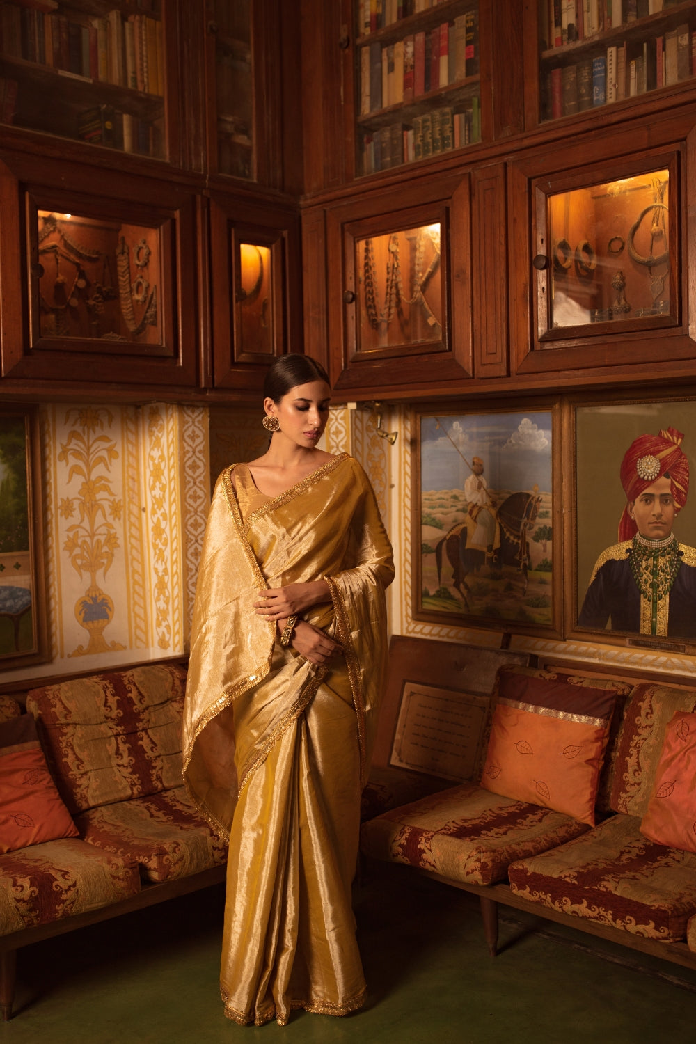 Bhuvaneshwari- Gold Silk Chanderi Tissue Saree