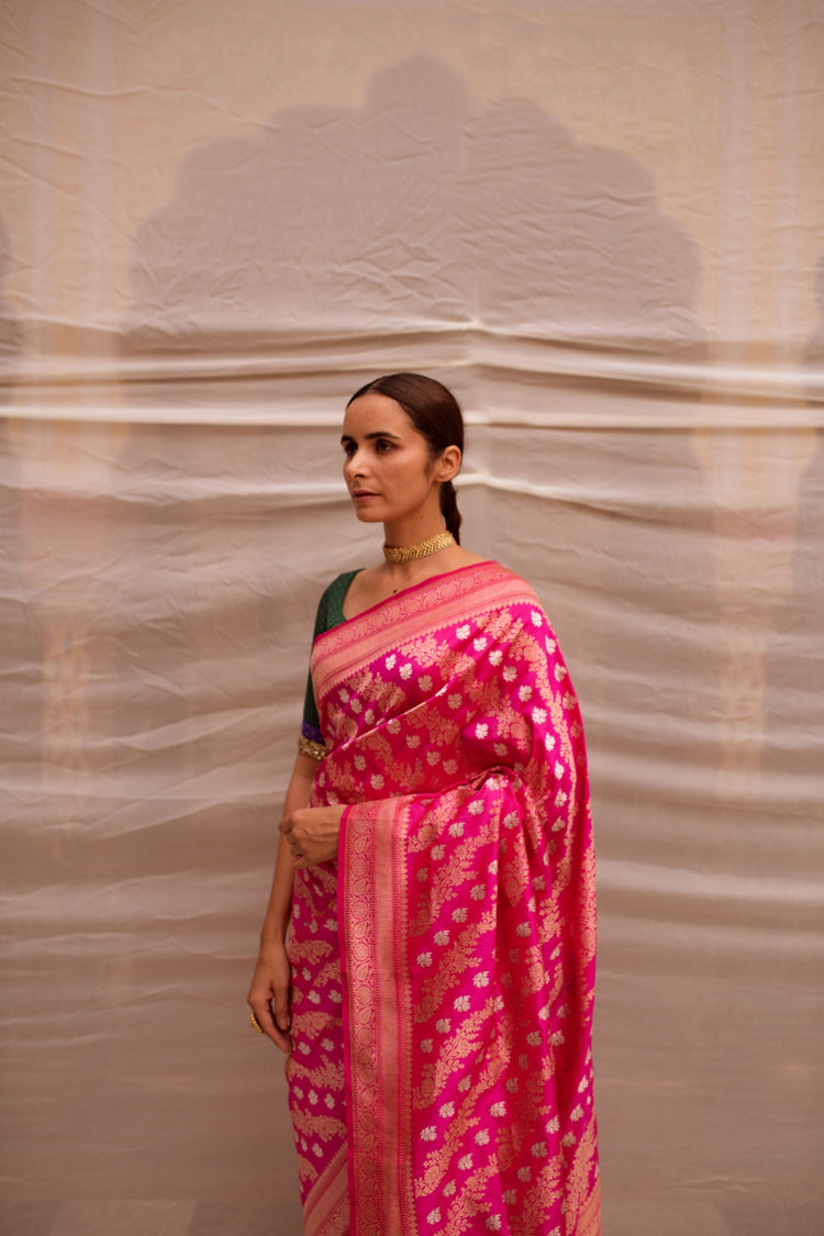 Lamika- Pink Silk Brocade Banarasi Saree