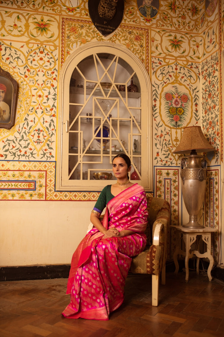 Lamika- Pink Silk Brocade Banarasi Saree