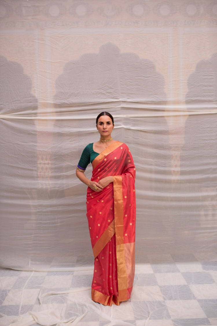 Omya red- Red Silk Chanderi Saree