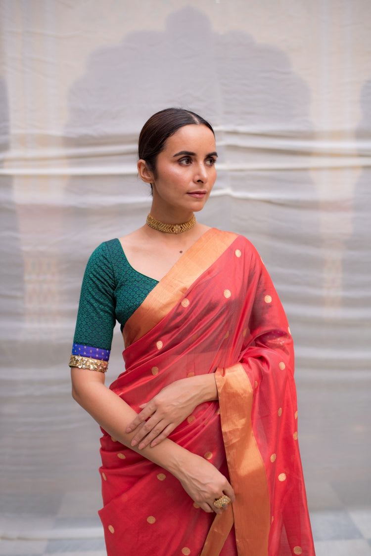 Omya red- Red Silk Chanderi Saree