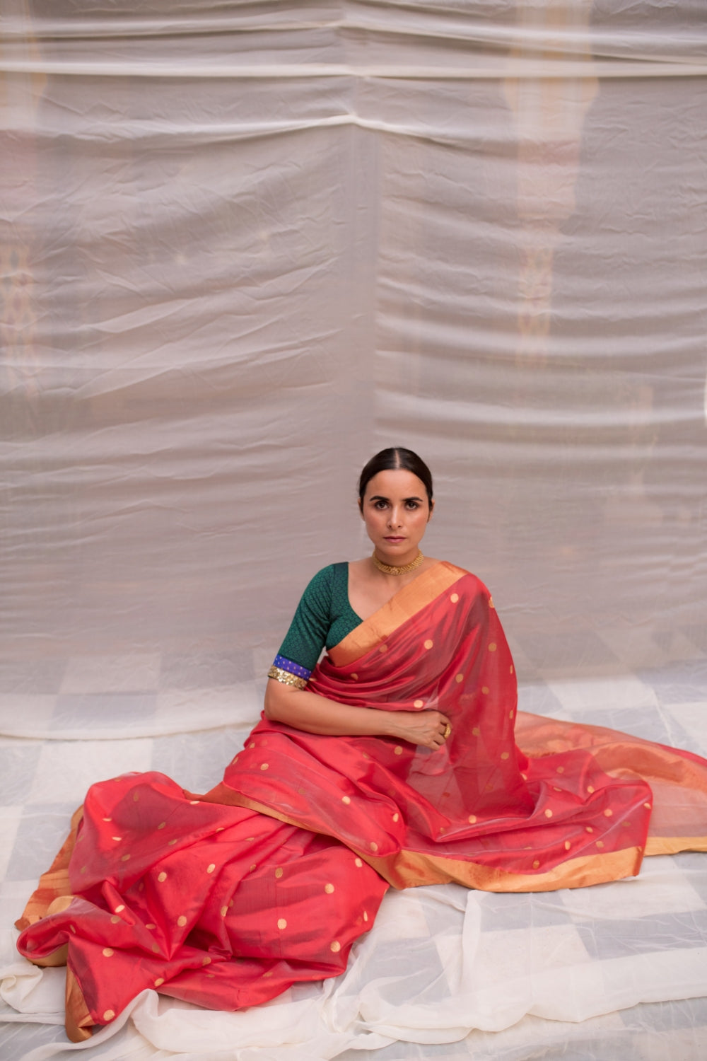 Omya red- Red Silk Chanderi Saree