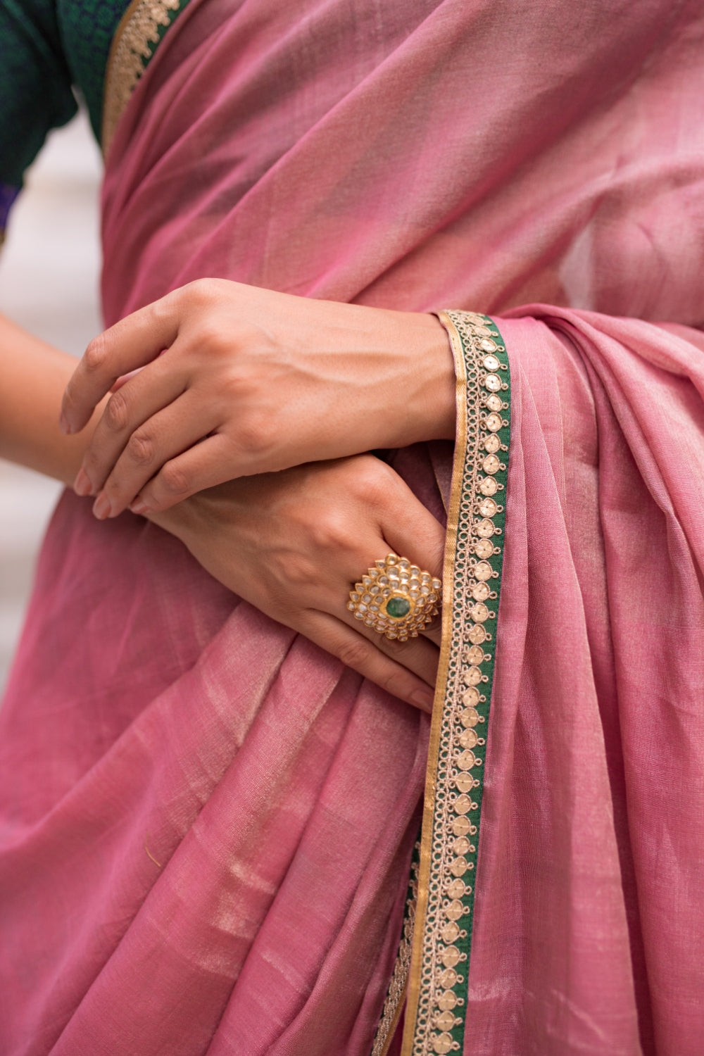 Durga- Pink Silk Chanderi Tissue Saree