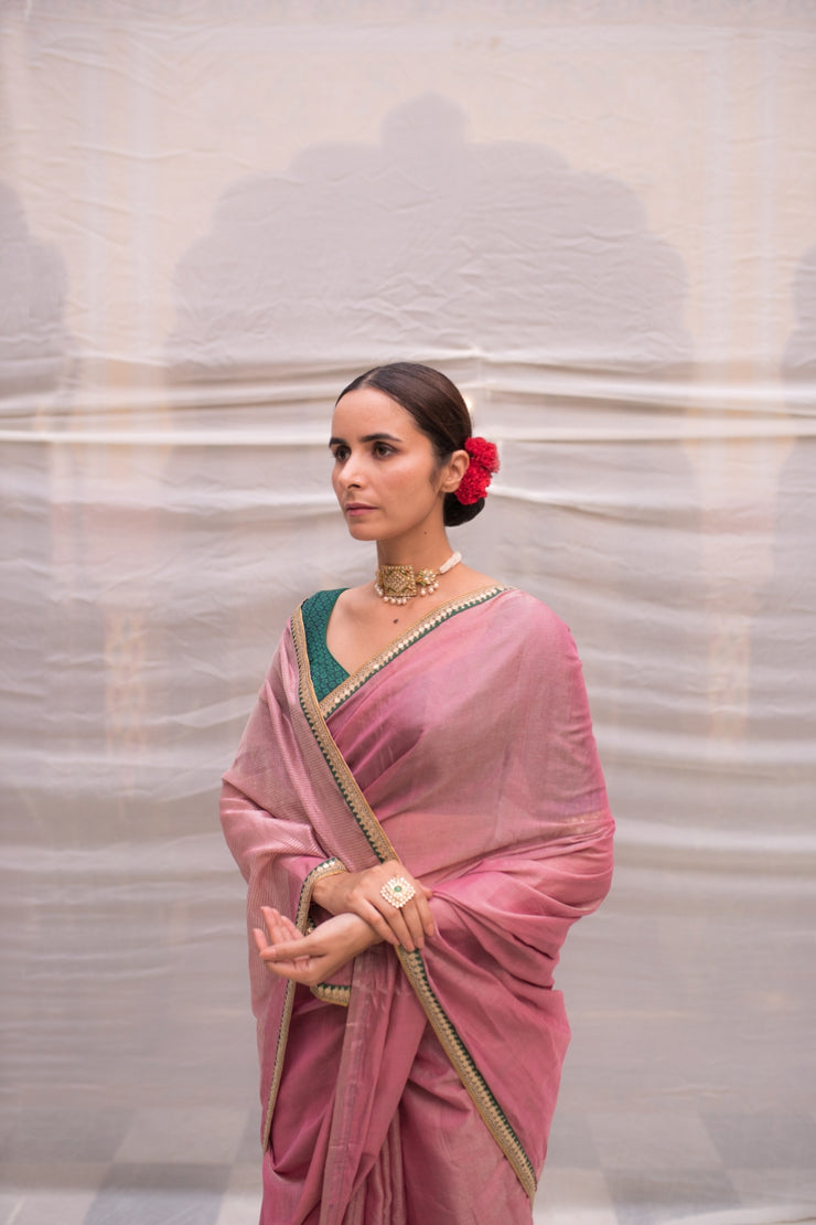 Durga- Pink Silk Chanderi Tissue Saree