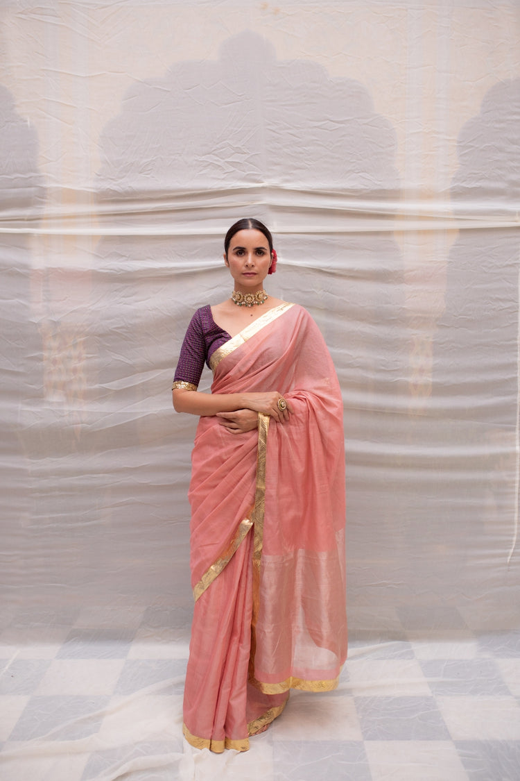 Nandini- Pink Silk Chanderi Tissue Saree