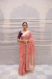 Nandini- Pink Silk Chanderi Tissue Saree
