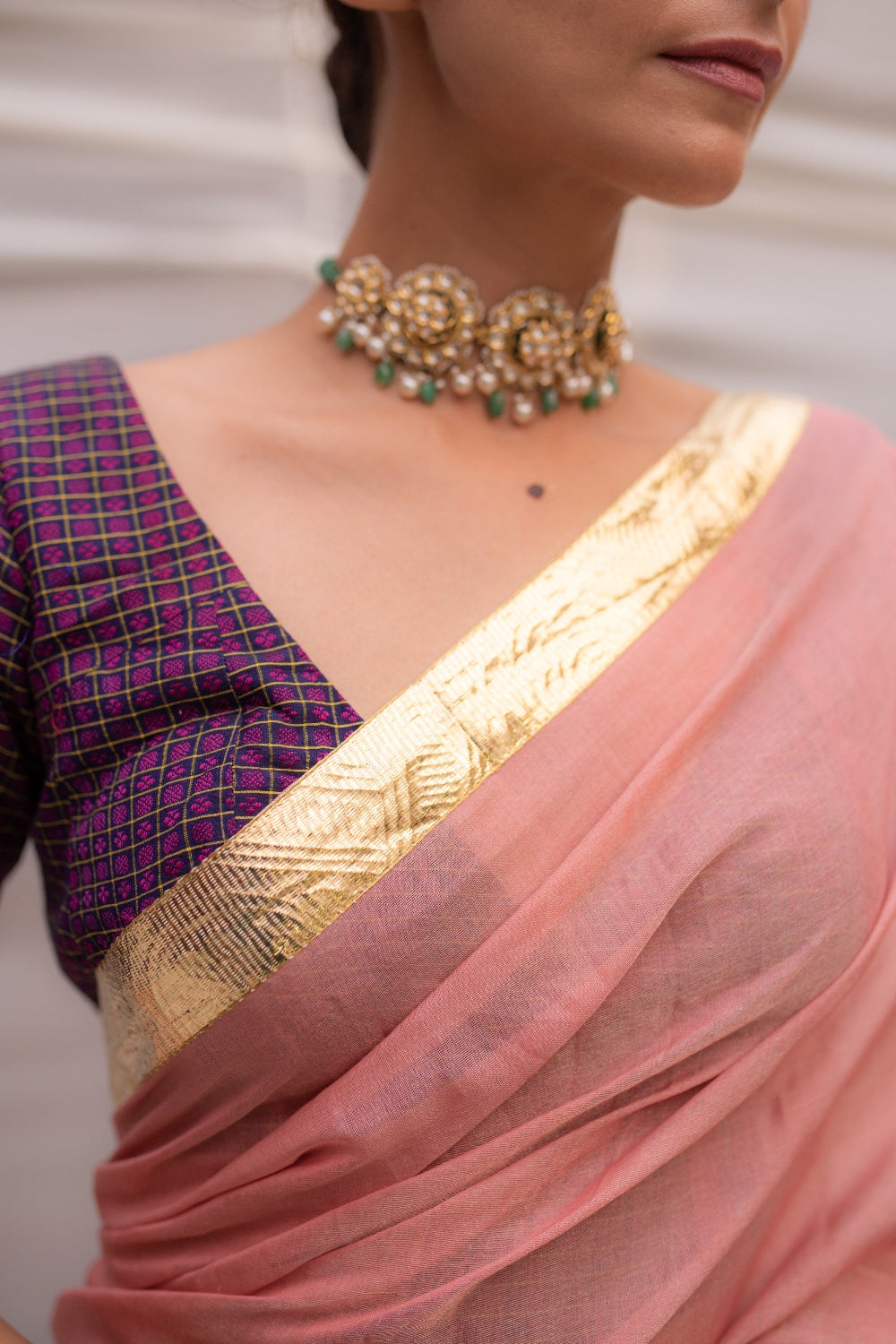 Nandini- Pink Silk Chanderi Tissue Saree