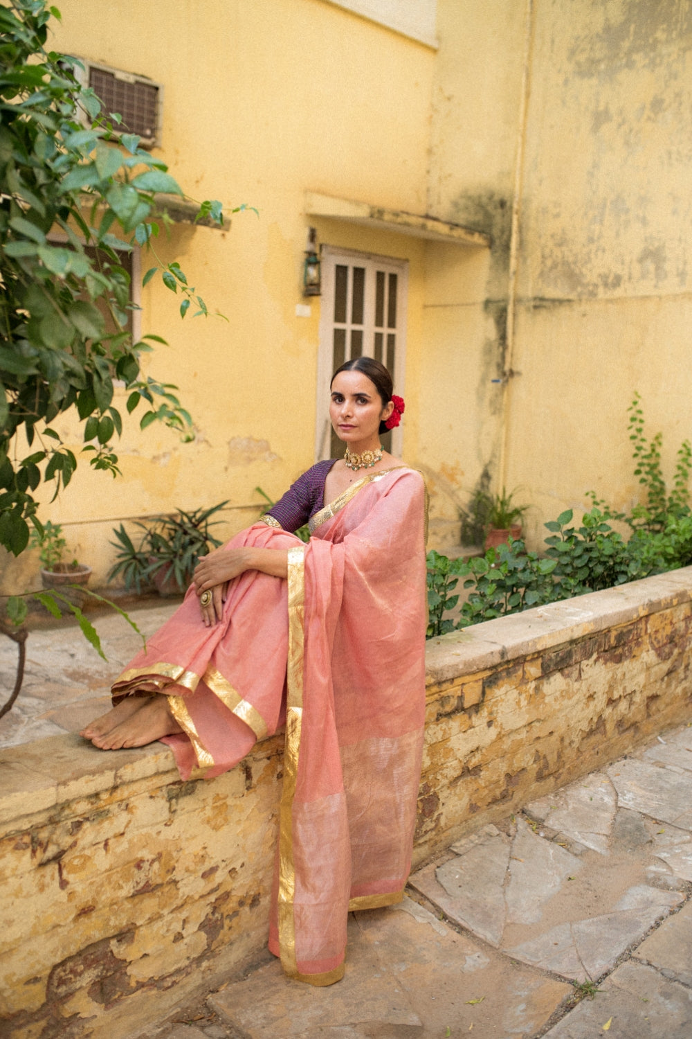 Nandini- Pink Silk Chanderi Tissue Saree