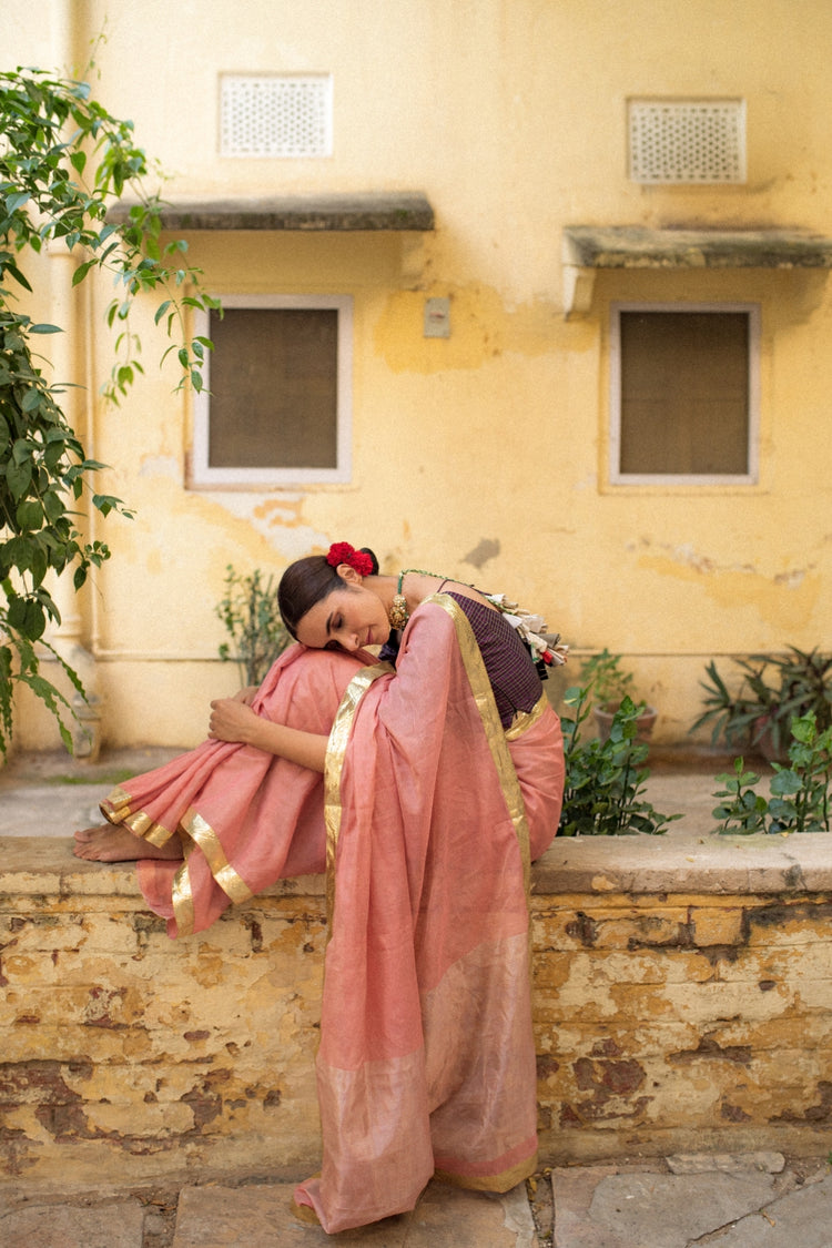 Nandini- Pink Silk Chanderi Tissue Saree