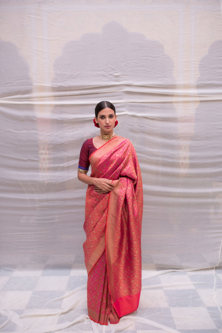 Jaya- Pink Silk Brocade Banarasi Saree