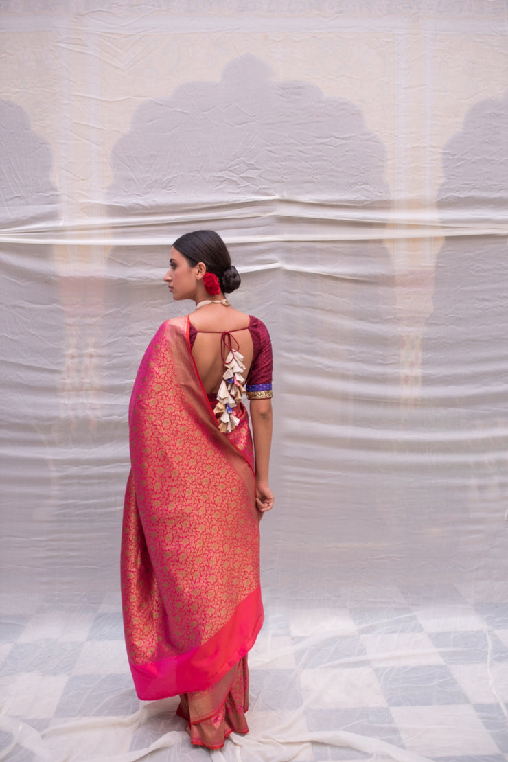 Jaya- Pink Silk Brocade Banarasi Saree