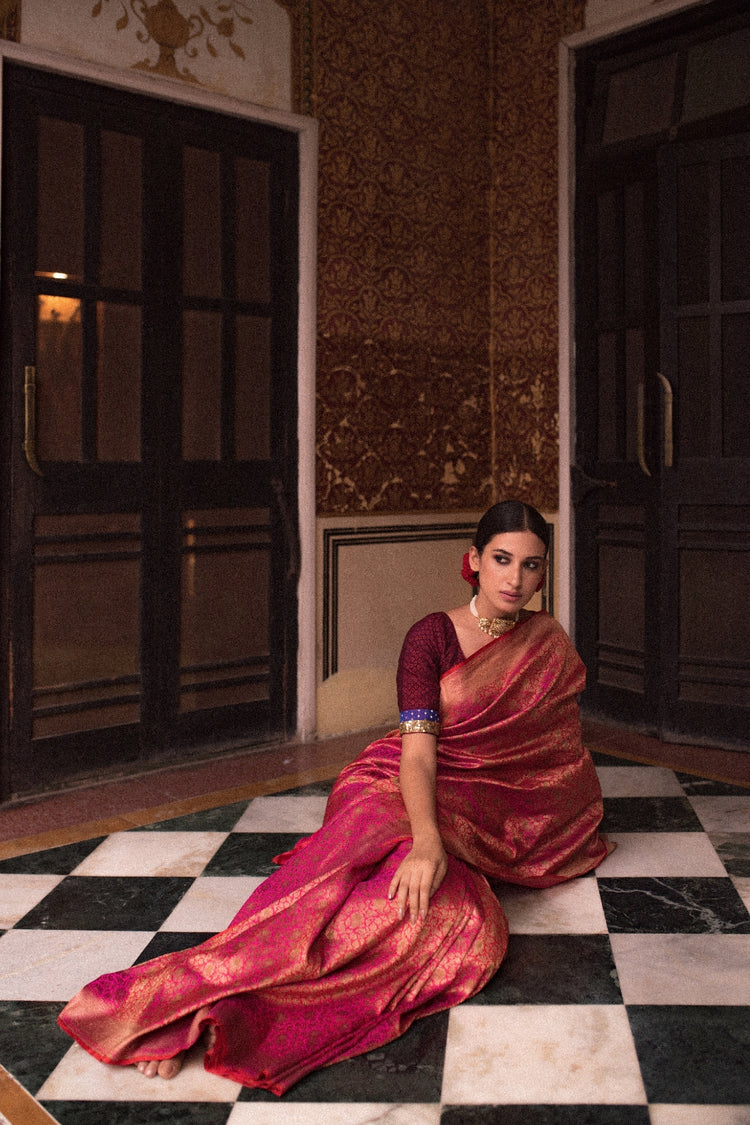 Jaya- Pink Silk Brocade Banarasi Saree