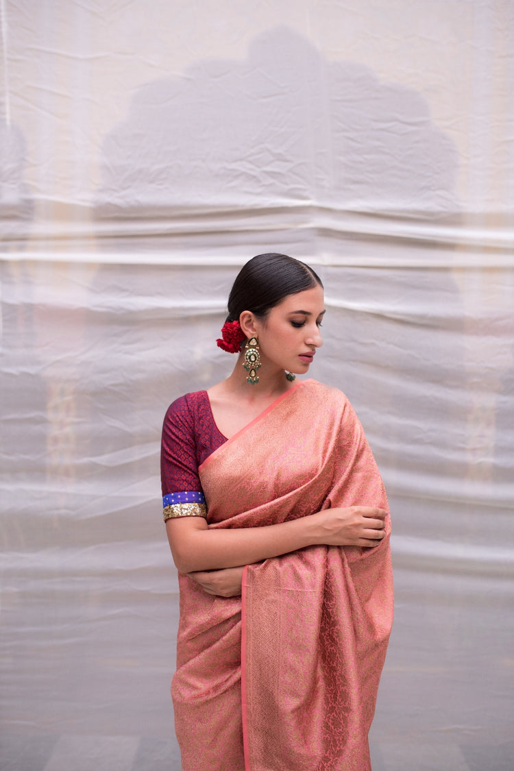 Minakshi- Pink Silk Brocade Banarasi Saree