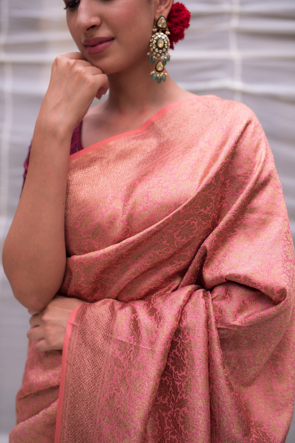 Minakshi- Pink Silk Brocade Banarasi Saree