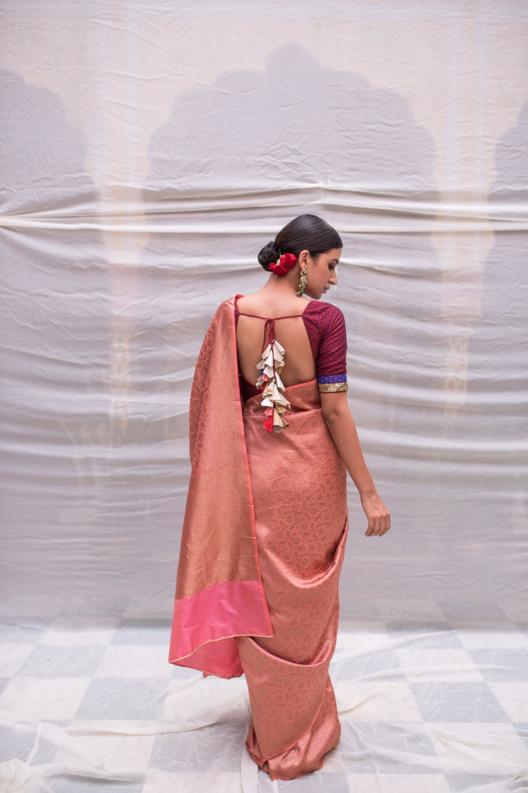Minakshi- Pink Silk Brocade Banarasi Saree